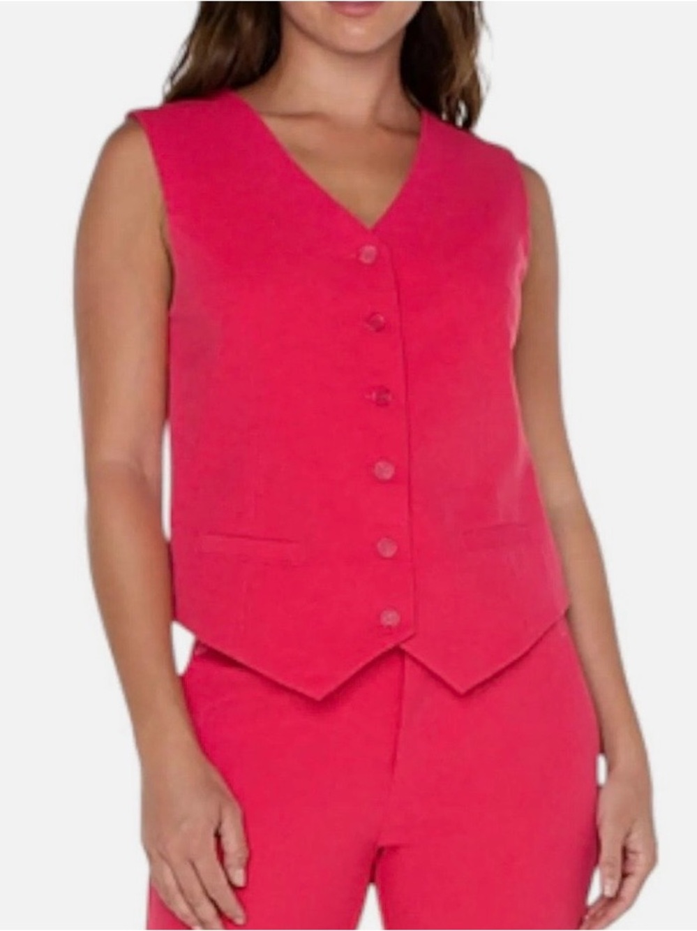 Liverpool Sleeveless Button Front Vest in Bright Pink